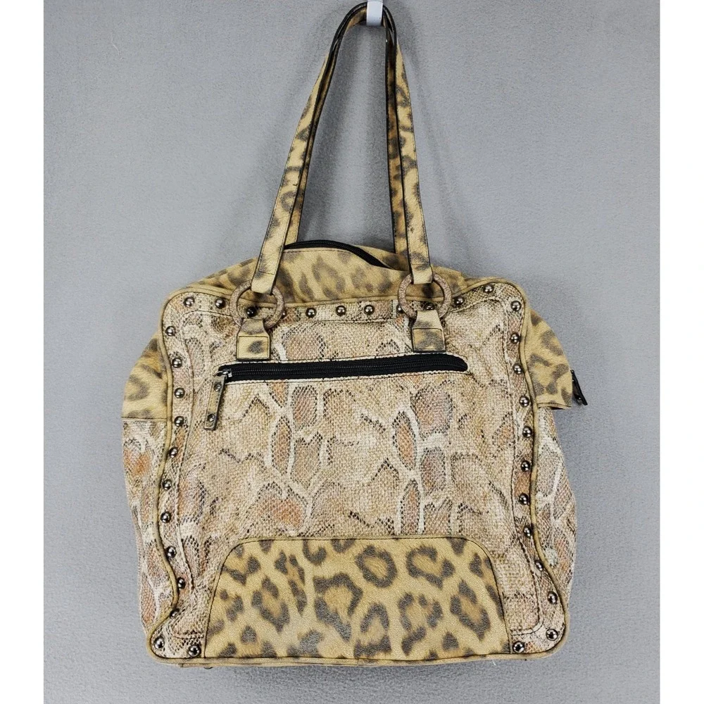 Joanel Faux Snakeskin Leopard Tote Handbag‎ Studs Shoulder Bag Y2K